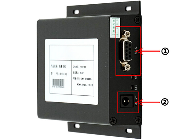 短信電話報警主機ROC-K6-4G的電源口與通訊口